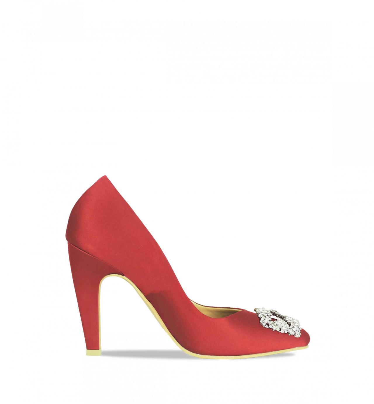 Jacquelee Audrey Ruby Red Heel With Ova Buckle